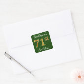 Sticker Carré Vert, Faux Gold 71e anniversaire + Nom personnalis (Enveloppe)