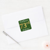 Sticker Carré Vert, Faux Gold 73e anniversaire + Nom personnalis (Enveloppe)