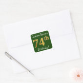 Sticker Carré Vert, Faux Gold 74e anniversaire + Nom personnalis (Enveloppe)