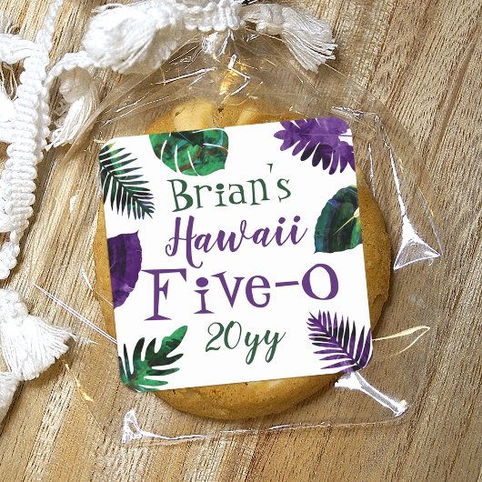Sticker Carré Vert, feuilles violettes prune Hawaii 5-0 50e anni
