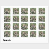 Sticker Carré Vert fleur rose (Feuille)