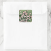 Sticker Carré Vert fleur rose (Sac)