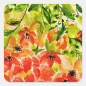 Sticker Carré Vert Fleurs de corail en fleurs sauvages Aquarelle (Devant)