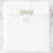 Sticker Carré Vert floral blanc Baptême Merci Favoriser (Sac)