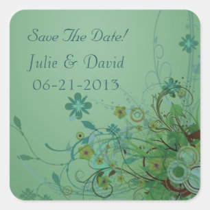 Sticker Carré Vert Floral Moderne Mer Économisez La Date