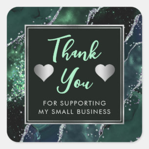 Sticker Carré Vert foncé et paillettes d'argent Agate Petite Ent