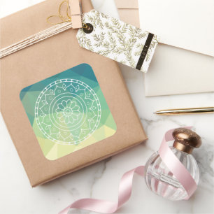 Sticker Carré Vert jaune Mandala Inspiration Harmony Flower