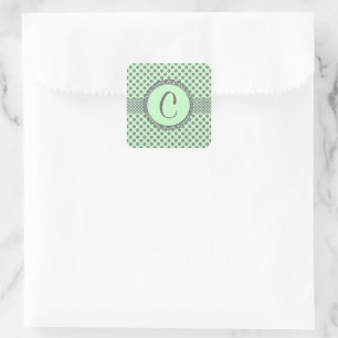 Sticker Carré Vert menthe avec Pois gris-Monogramme STaylor