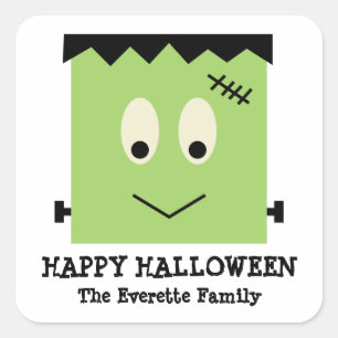 Sticker Carré Vert mignon Frankenstein heureux halloween faveur