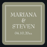 Sticker Carré vert minimaliste à la frontière mode<br><div class="desc">stickers de mariage moderne pour faveurs pour votre réception de mariage,  dîner de répétition et douche nuptiale dans la frontière minimaliste vert thème,  barware.</div>