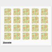 Sticker Carré Vert motif et feuille mignon (Feuille)