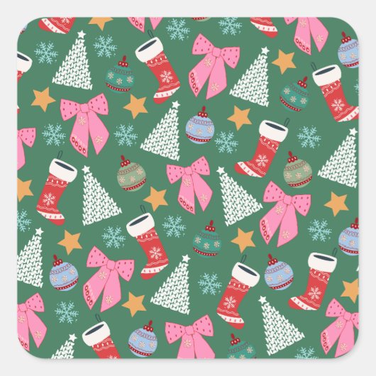 Sticker Carré Vert Noël mignon (Devant)