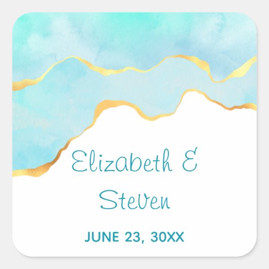 Sticker Carré Vert tropical paisible avec Mariage frontière or (Devant)