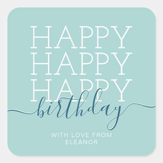 Sticker Carré Vert turquoise moderne Joyeux anniversaire (Devant)