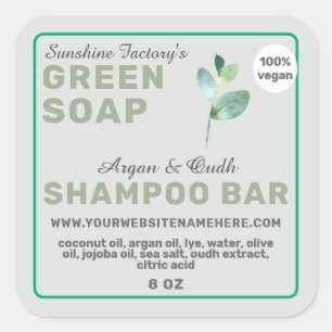 Sticker Carré vert Vegan Soap Shampoo Bar