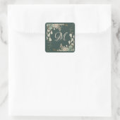 Sticker Carré Verte Floral Script Monogramme Mariage élégant (Sac)