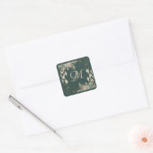 Sticker Carré Verte Floral Script Monogramme Mariage élégant (Enveloppe)