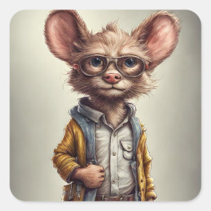 Sticker Carré Veste de shorts de créatures en forme de souris po