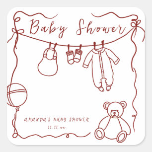 Sticker Carré Vêtements de bébé dessinés à la main shower bébé