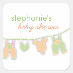 Sticker Carré Vêtements de bébé mignons sur la ligne Baby shower