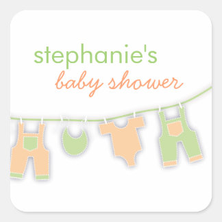 Sticker Carré Vêtements de bébé mignons sur la ligne Baby shower