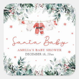 Sticker Carré Vêtements de bébé rouge Santa Bébé Noël Cadeau de 