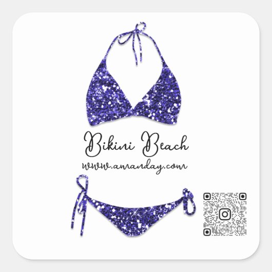 Sticker Carré Vêtements de boutique Code Qr Bleu Blanc Bikini (Devant)