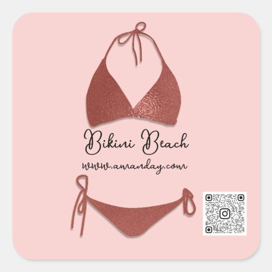 Sticker Carré Vêtements de Boutique Code Qr Rose Gold Bikini (Devant)