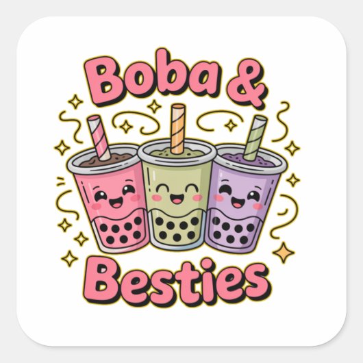 Sticker Carré Vibes BOBA & Besties - Parfait pour les amateurs d (Devant)