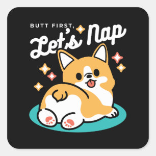 Sticker Carré Vibes Corgi Butt et Nap - Joli chien couché