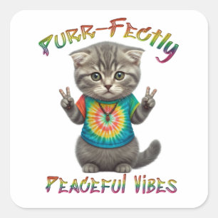 Sticker Carré Vibes de chaton bohème hippie paisible