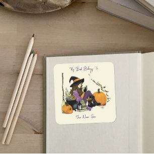 Sticker Carré Vibes de sorcière cosy Halloween Citrouille violet