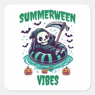 Sticker Carré Vibes de Summerween – Faucheur détendu