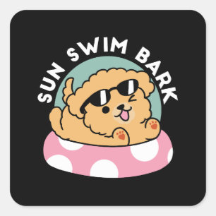 Sticker Carré Vibes d'été Chien - Chiot flottant avec lunettes d