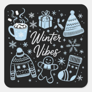 Sticker Carré Vibes d'hiver Vacances Saison Noël Flocons de neig