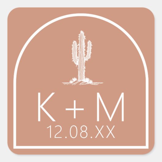 Sticker Carré Vibes du désert Mariage Cactus Terra Cotta ID1019 (Devant)