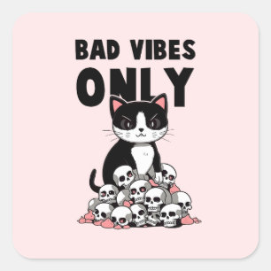 Sticker Carré Vibes incorrectes uniquement - Chat et crânes