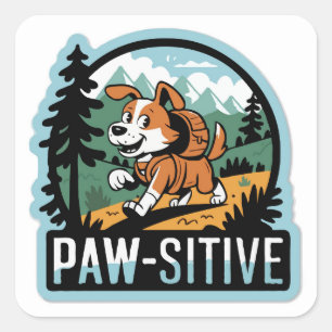 Sticker Carré Vibes "Paw-sitive" d'aventure en plein air Chien