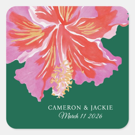 Sticker Carré Vibrant Hibiscus Tropical Wedding (Devant)