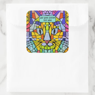 Sticker Carré Vibrant Kitty Chat visage et son propre message co