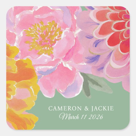 Sticker Carré Vibrant Marigold Zinnia Summer Wedding (Devant)