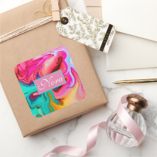 Sticker Carré Vibrant Modern Marble Watercolor Personalize