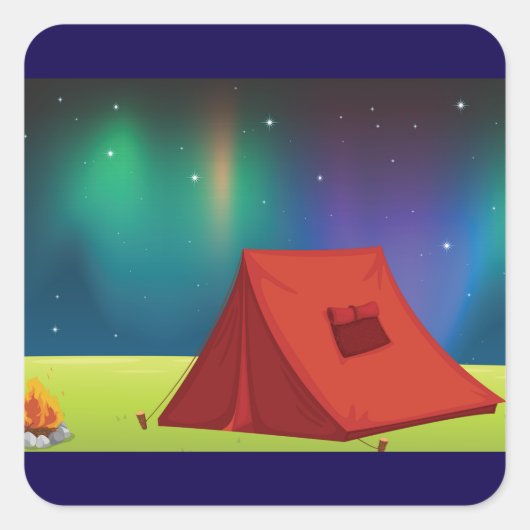 Sticker Carré Vibrant Northern Lights Camping Tent Night (Devant)