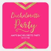 Sticker Carré Vibrant Pink Faux Gold Chevron Bachelorette Party (Devant)