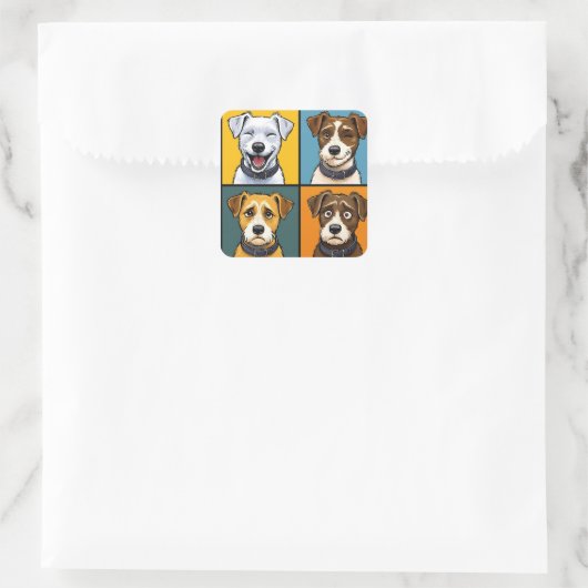 Sticker Carré Vibrant Pop Art Fox Terrier Seamless Pattern  (Sac)