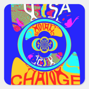 Sticker Carré Vibrant USA Change : une déclaration audacieuse