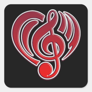 Sticker Carré Vibrations Amour musical Coeur rouge Musique Note 
