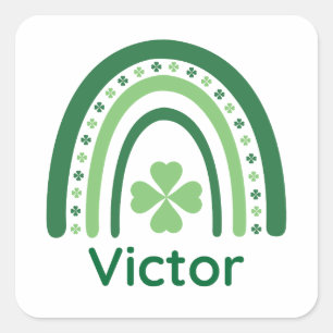 Sticker Carré Victor Nom Clover Boho Arc-en-ciel