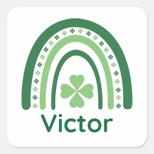 Sticker Carré Victor Nom Clover Boho Rainbow (Devant)