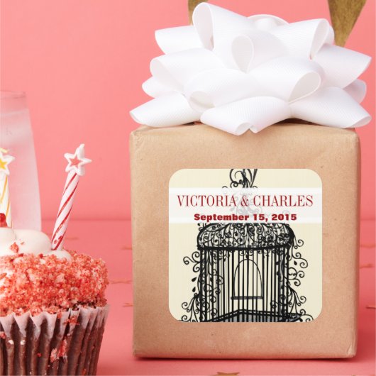 Sticker Carré Victorian BirdCage Musical Inséparable Rouge Maria (Fête)